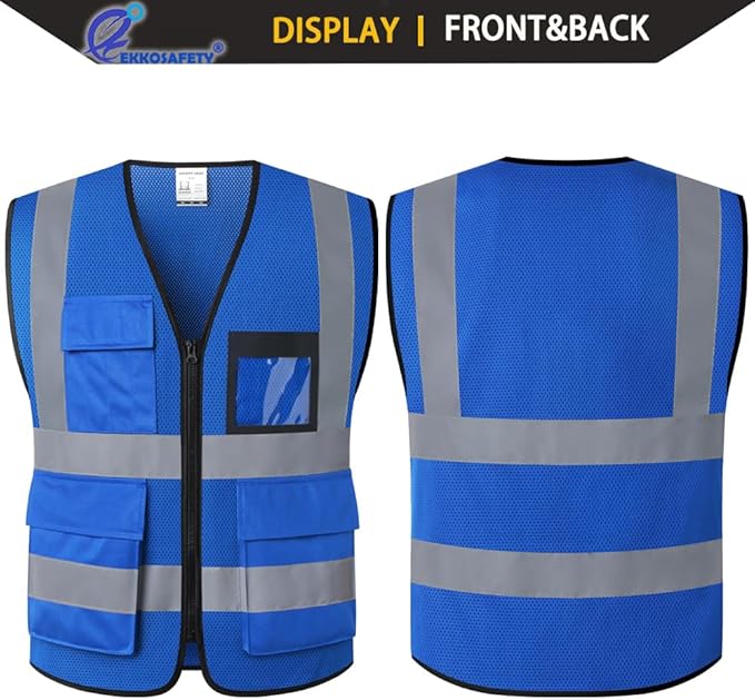 Hi Vis Reflective Safety Vest for Men Women Mesh High Visibility Vest with Pockets,Meets ANSI/ISEA Standards(EK170-Mesh-Blue-2XL)
