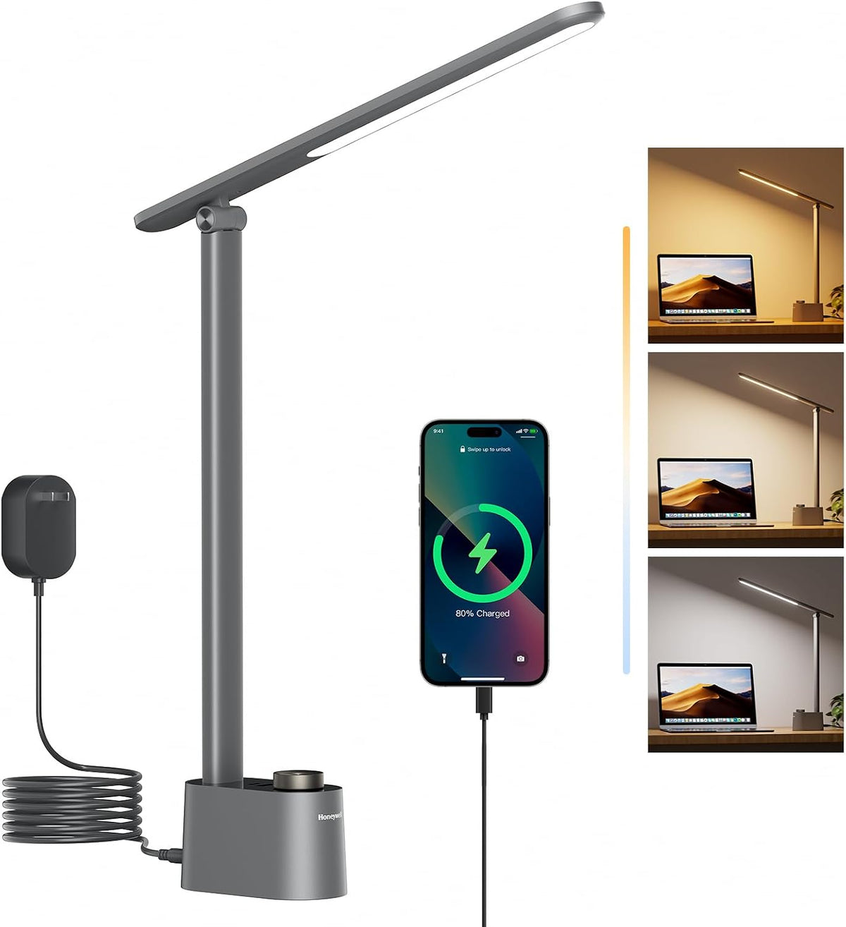 Honeywell LED Desk Lamp, Sunturalux™ Grey Desk Lamps for Home Office USB