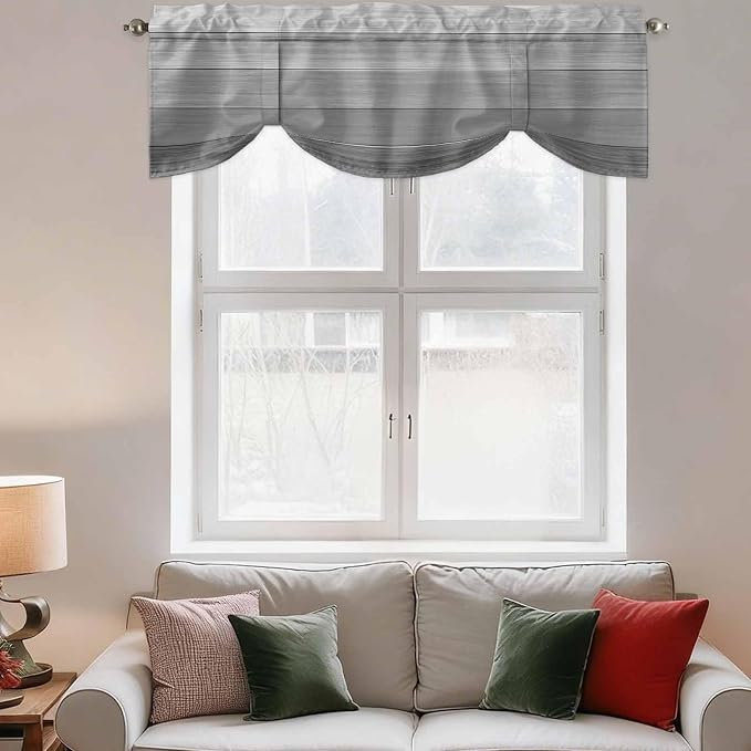 Grey Ombre Wooden Tie Up Valance Curtains