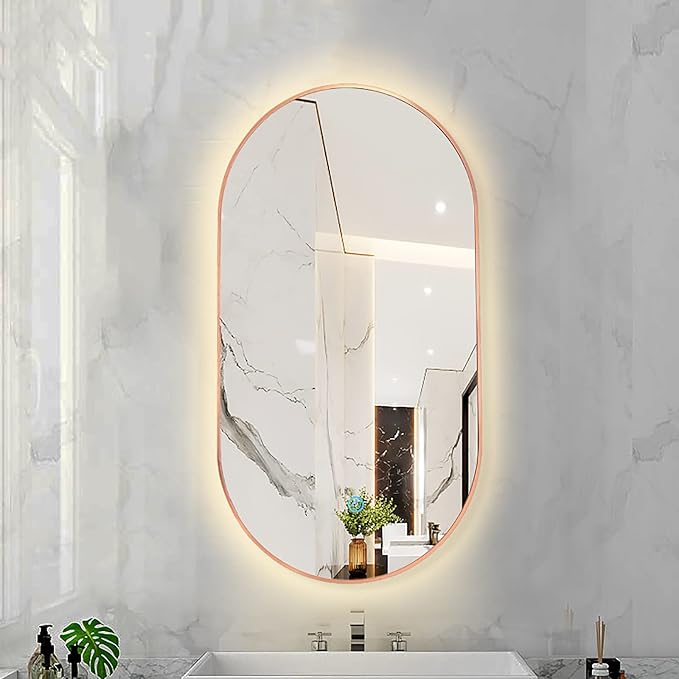 Oval LED Illuminated Bathroom Mirror, Wall-mounted Vanity Makeup Mirror