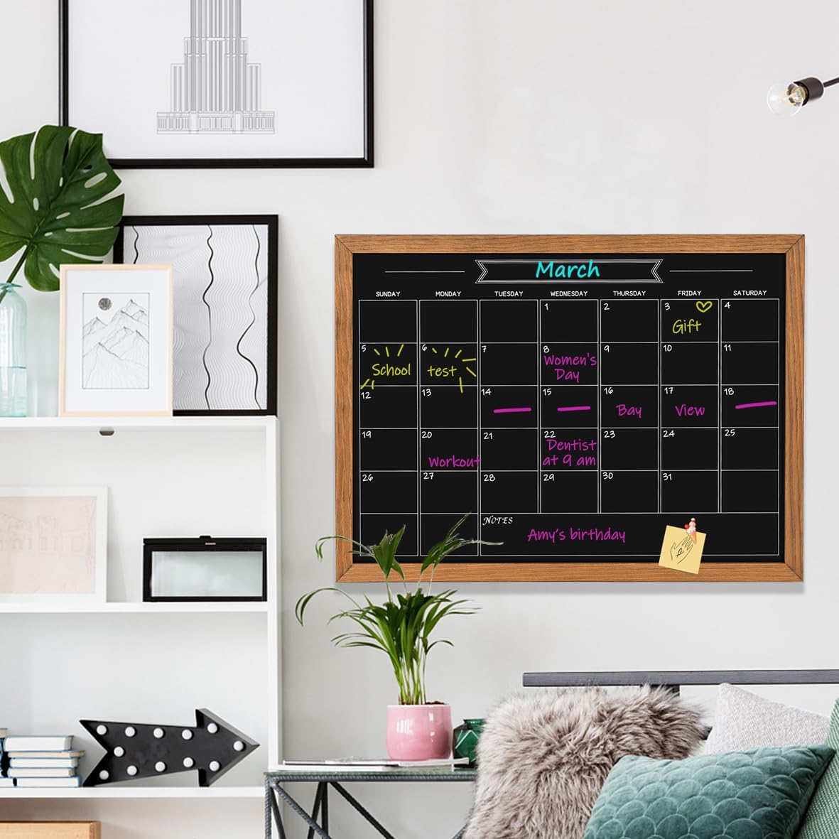 Magnetic Chalkboard Calendar, Rustic Brown Frame, 32" x 24"