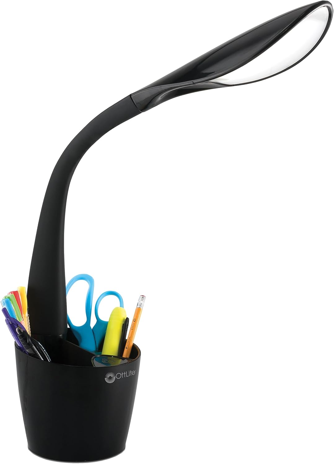OttLite Organizer LED Desk Lamp with Storage Compartment, Black