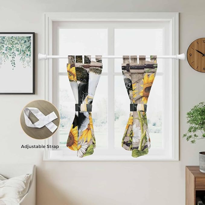 Retro Farmhouse Flower Bedroom Curtains 63 Inch Length, Window Curtains Tab Top