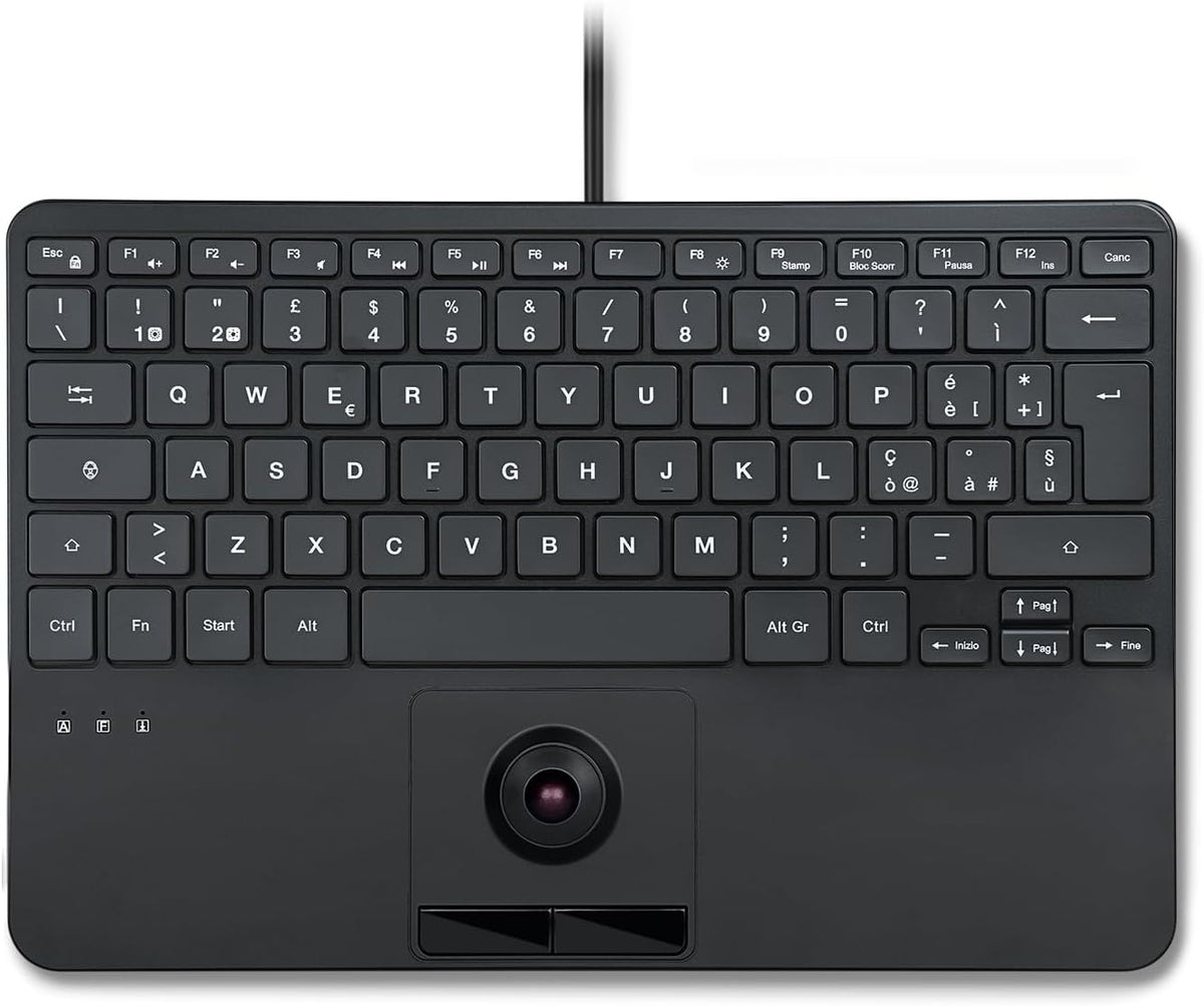 Perixx PERIBOARD-427 US, Wired USB Keyboard with Backlight and Trackball - White and Red Backlight - Compact Size 11.18 × 7.17 × 1.1 Inches - 2 Built-in USB Hubs