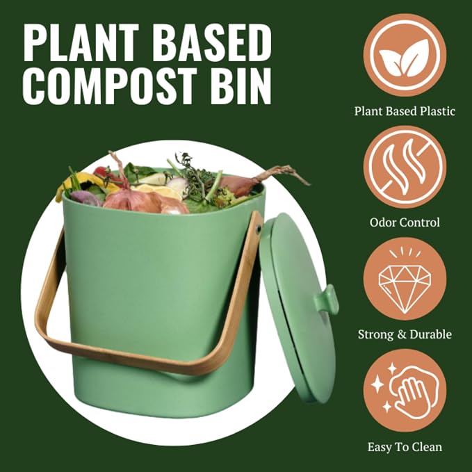 Bamboozle Countertop Compost Bin Kitchen | 1 Gallon | Odorless Composting Bin
