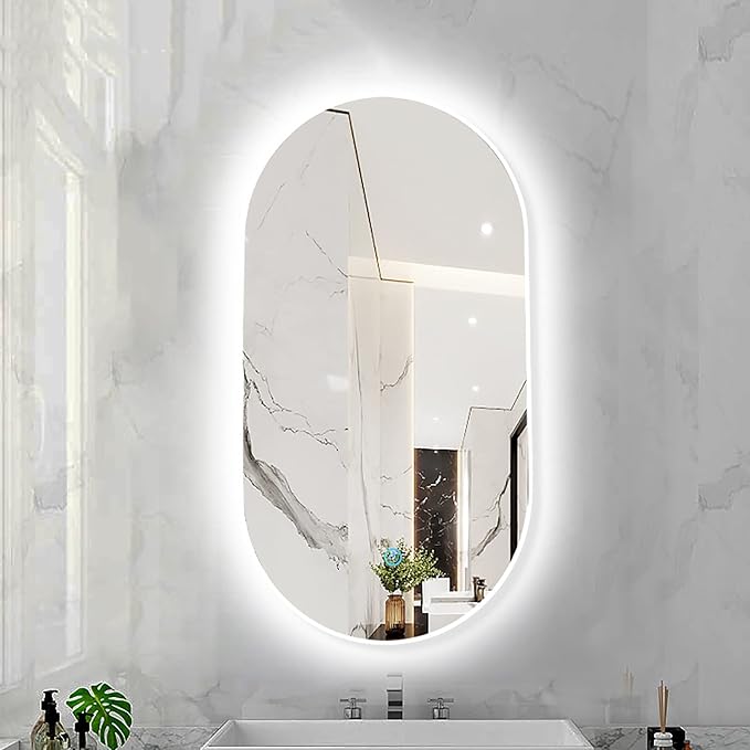 Oval LED Illuminated Bathroom Mirror, Wall-mounted Vanity Makeup Mirror