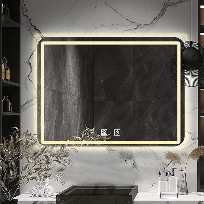 Rectangle Bathroom Mirror with Lights Touch Control Switch Demister Pad