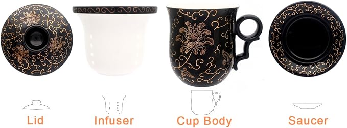 Porcelain Tea Cup with Infuser Lid and Saucer Sets