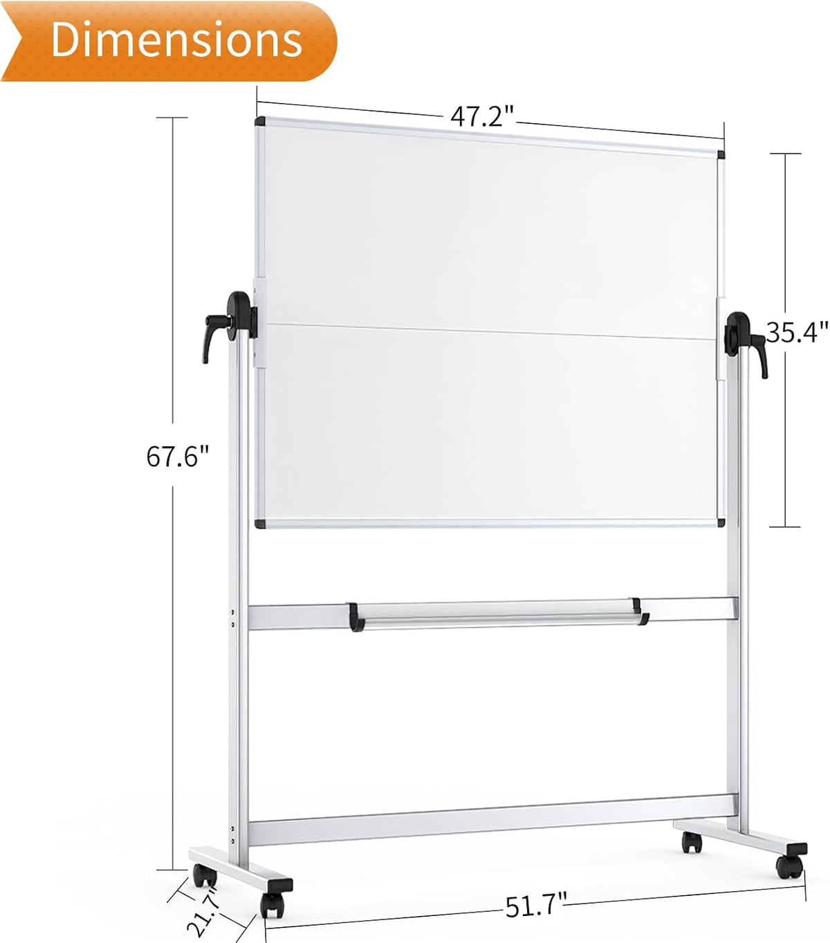 VIZ-PRO Rolling Whiteboard, 48" x 36" Mobile White Board with Stand