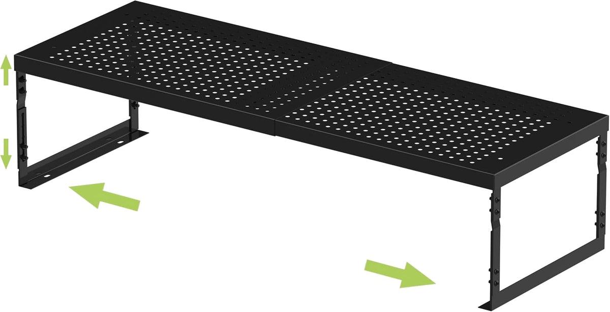 Jojocross Adjustable Stackable Metal Storage Shelf Organizer - Expandable Wire Rack with Perforations for Kitchen, Pantry, Bathroom, Cabinet & Office-Compact, Durable & Sturdy (1PACK/Medium/Black)