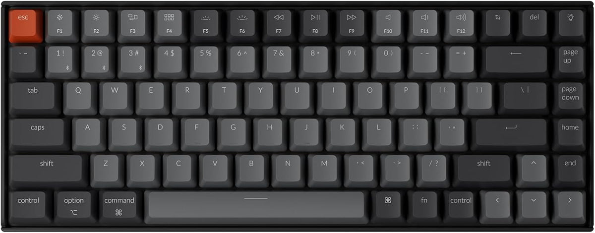 Keychron K2 75% Layout Bluetooth Wireless Mechanical Gaming Keyboard Silent K Pro Red Switch/White LED Backlit/USB C/Anti Ghosting/N-Key Rollover, 84 Keys, for Mac Windows