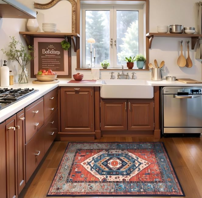 SERISSA Boho Rugs for Entryway, 2x3 Rust Entryway Rug Non-Slip Washable Small