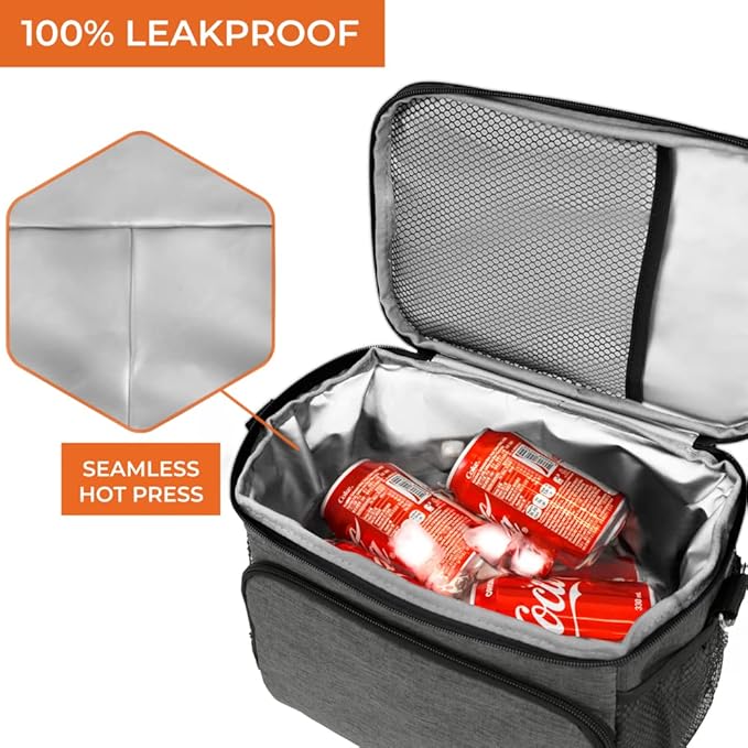 opux Insulated Soft Lunch Bag for Men Women for Office Work School Picnic, Leakproof Cooler Bag with Shoulder Strap for Kid Adult (Charcoal Gray)