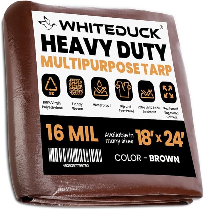 WHITEDUCK 18x24 Tarp 16 MIL Heavy Duty Poly Tarp Waterproof UV Resistant, True to Size, Rust-Proof Grommets, Tear & Rip Resistant, Extra Thick, Camping, Construction, Boat & Equipment Cover