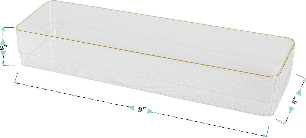 Martha Stewart Kerry Stackable Desk Drawer Organizers, Clear/Gold, 8-Pack