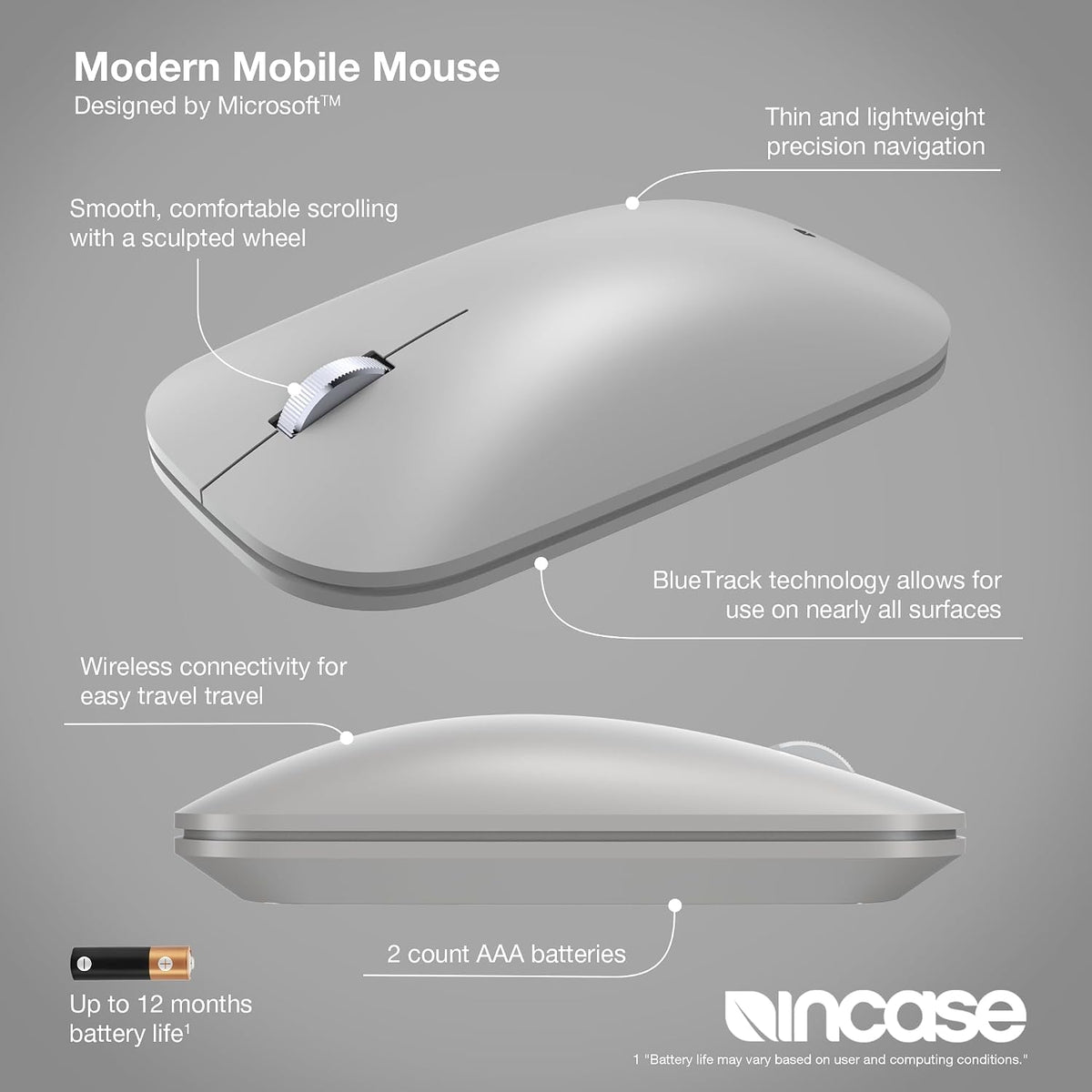 Incase Modern Mobile Mouse Designed by Microsoft, Wireless, Platinum