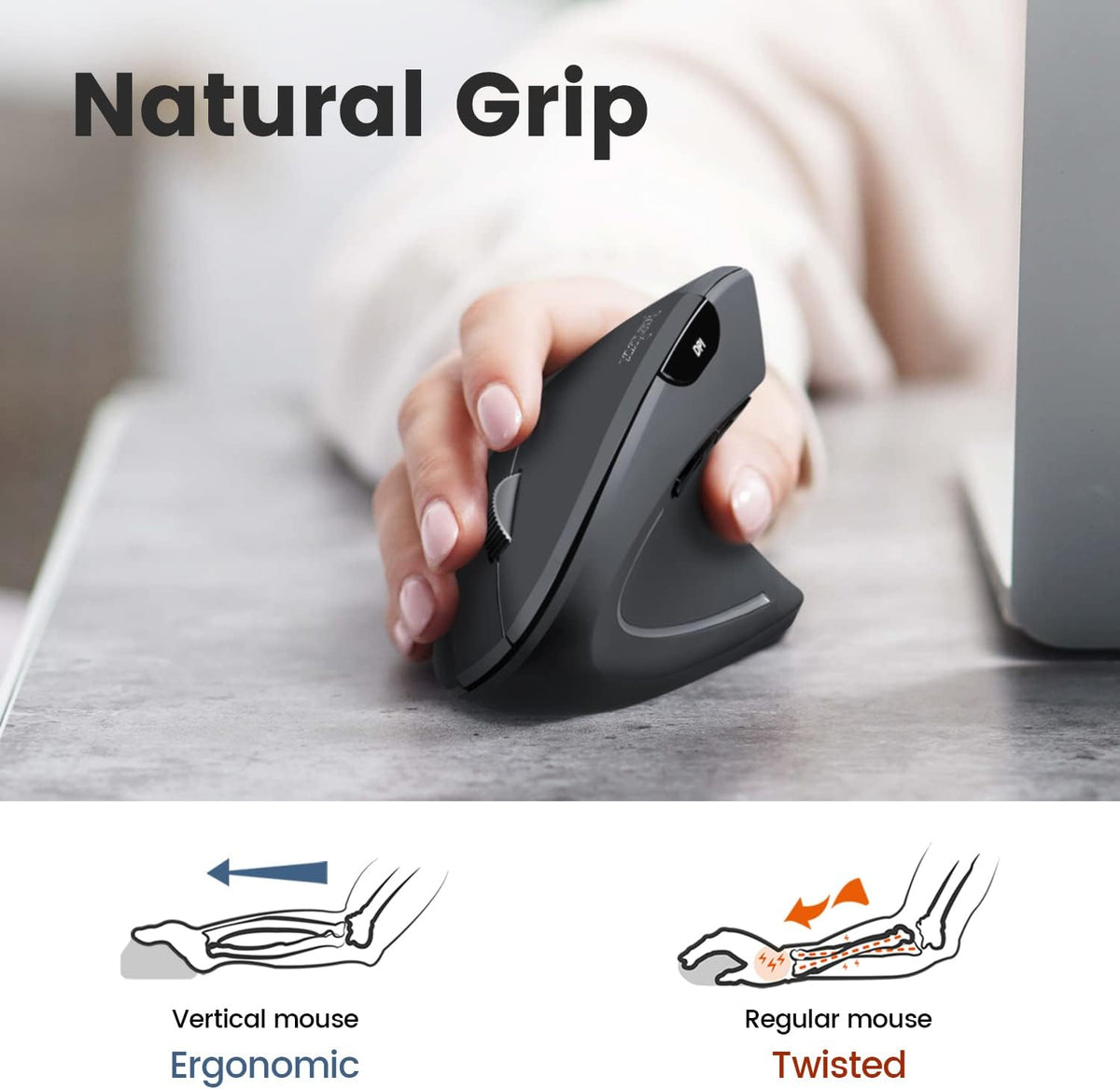 Perixx PERIDUO-813B US, Wireless Ergonomic Compact Keyboard and Vertical Mouse - Multi-Device - Black - US English