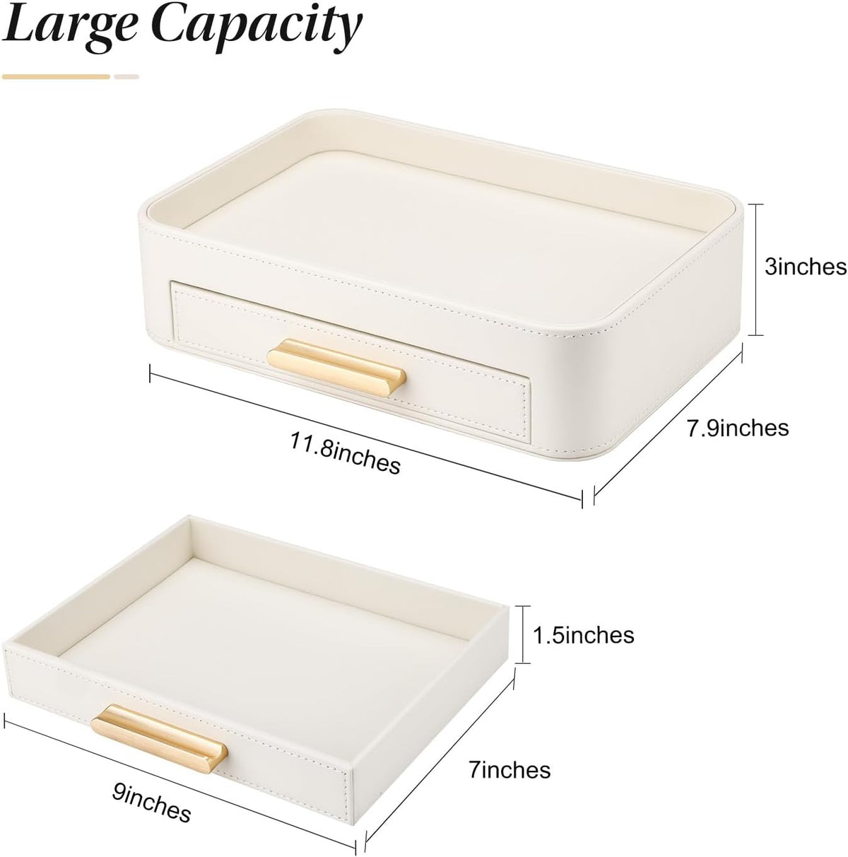 GORESE PU Leather Valet Tray with Drawer, Nightstand Organizer Catch All Tray for Jewelry Perfume Purse Trinket Key Holder, EDC Trays for Desk Vanity Entryway Table, Gift for Women Men, Cream White