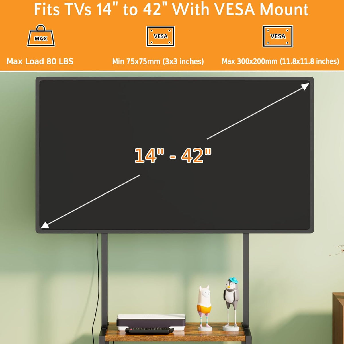 14 Inch to 42 Inch Small Corner TV Stand for Bedroom With 3 Tiers Storage Shelves, Floor Universal Television Stand With Mount For 40 Inch 32 Inch TV,Brown TV Table Shelf With Adjustable Feet, Sturdy