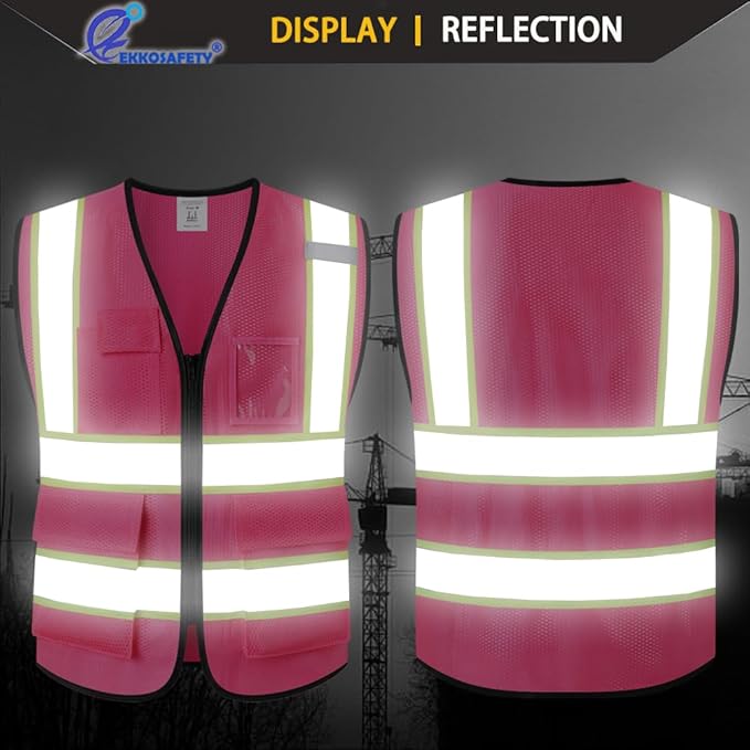 Safety Vest for Men Women,Mesh High Visibility Construction Work Vest with Reflective Strips,Meets ANSI/ISEA Standards(EK175-Mesh-Hot Pink-S)