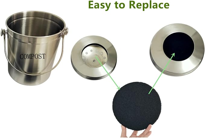 Kitchen Compost Bin Charcoal Filter 7.25 Inch Diameter Extra Thicker &