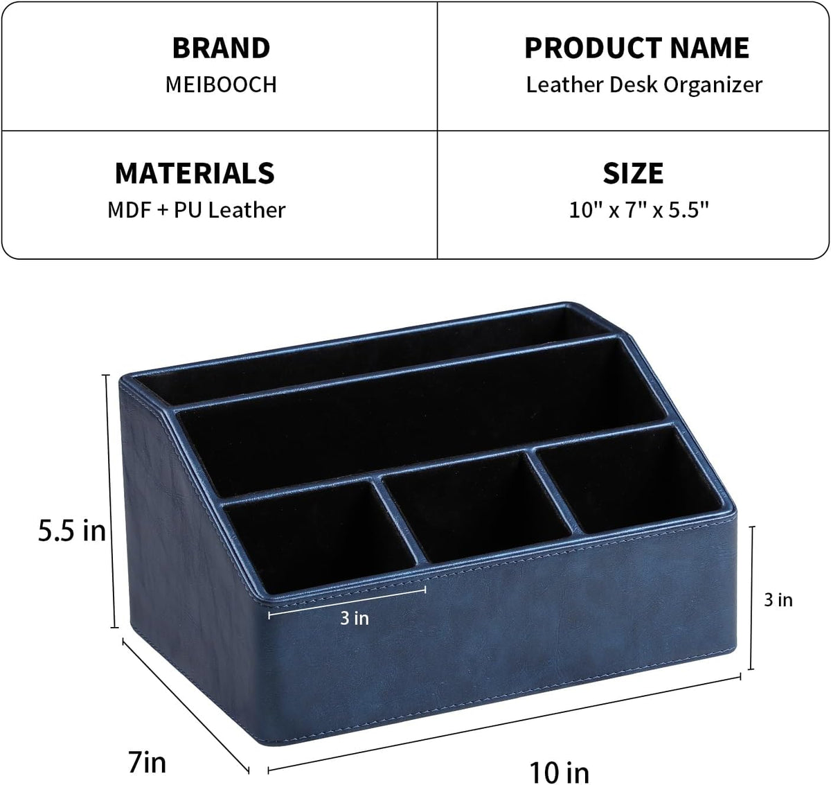 PU Leather Desk Organizer, Remote Control Holder (Dark Blue)