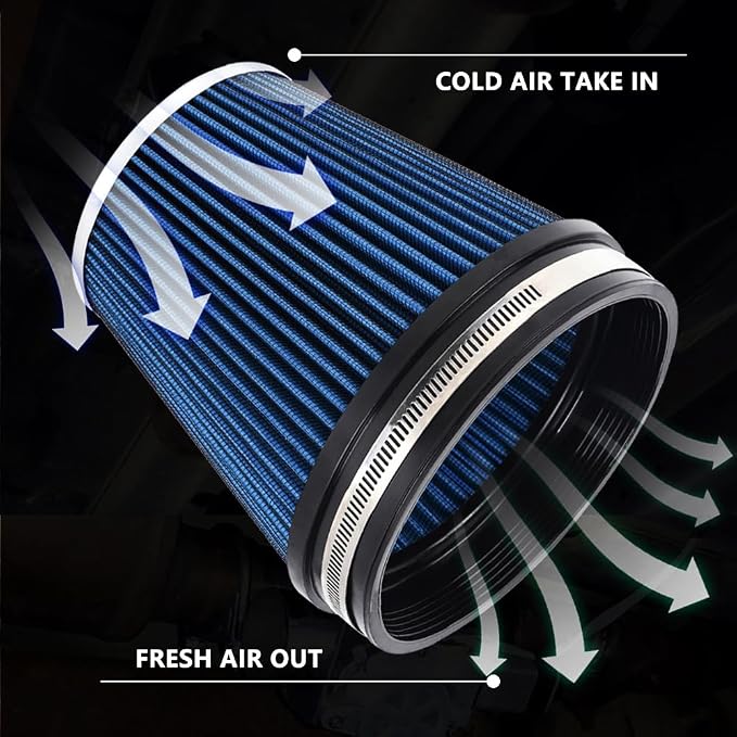6" Inlet Cold Air Intake Filter Cone Replacement Performance Washable Clamp-On
