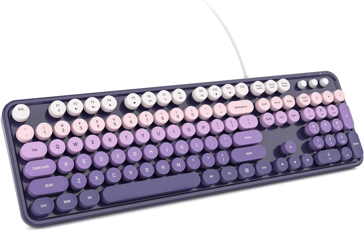 KNOWSQT Wired Computer Keyboard - Purple-Gradient Colorful Retro Full Size Round Keycaps Plug and Play Typewriter Cute Keyboards for Windows, Laptop, PC, Desktop, Computer