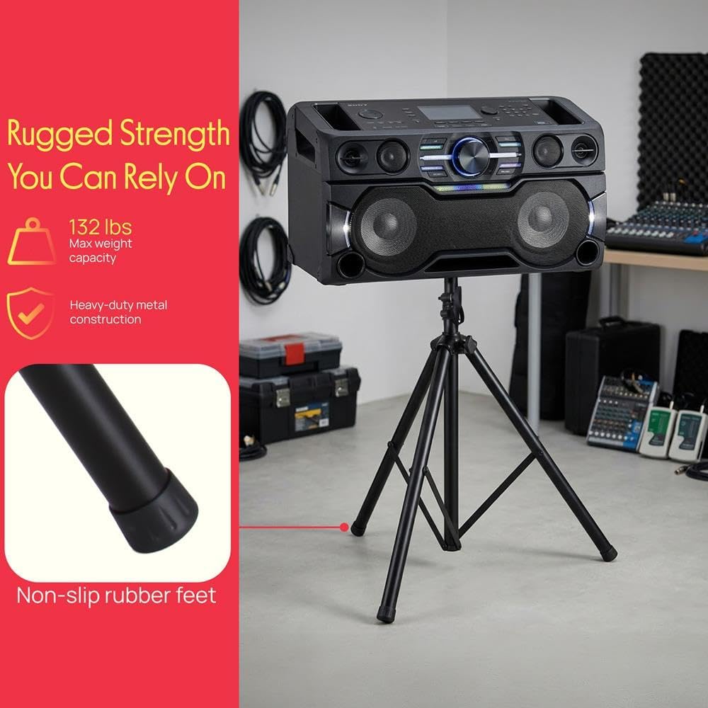 Pyle Universal Speaker Stand 2-Pack – Heavy Duty Tripod Mount Holder Set, Height Adjustable from 40” to 71”, 35mm Insert Compatibility, Safety Pin and Knob Locking for PA, DJ & Studio Use