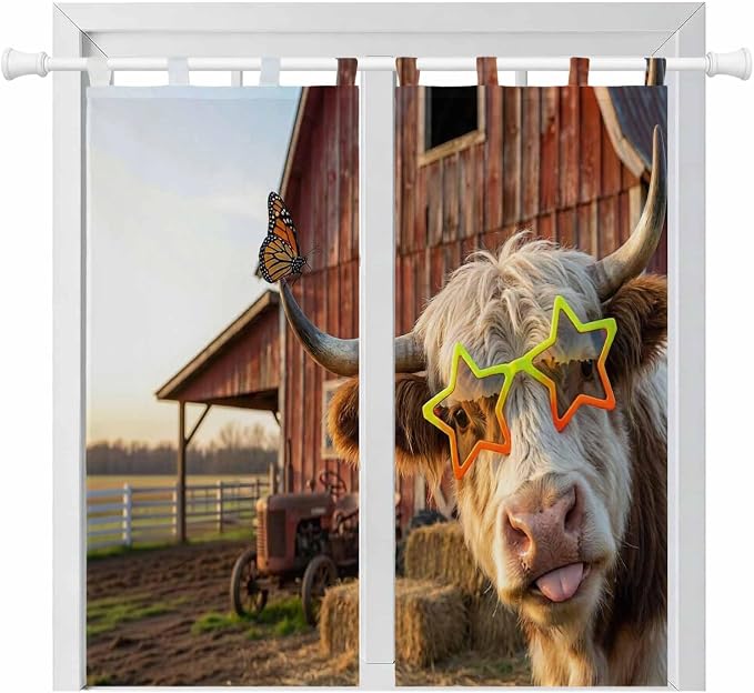 Farm Yaks Bedroom Curtains 72 Inch Length, Window Curtains Tab Top, Farmhouse