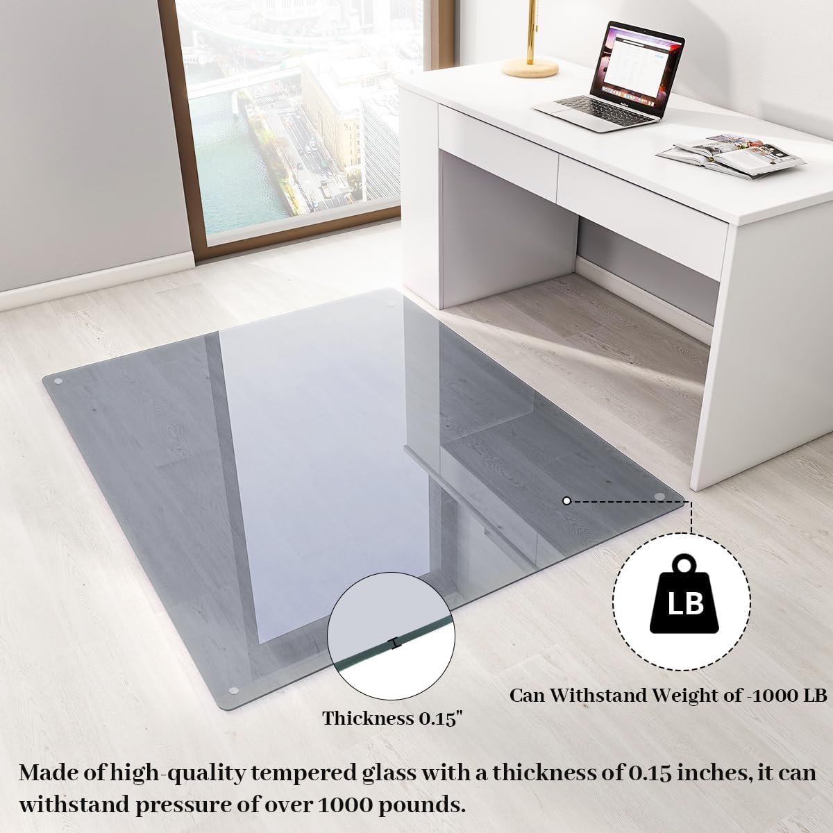 [Tempered Glass] 54" x 72" Glass Office Chair Mat for Carpet
