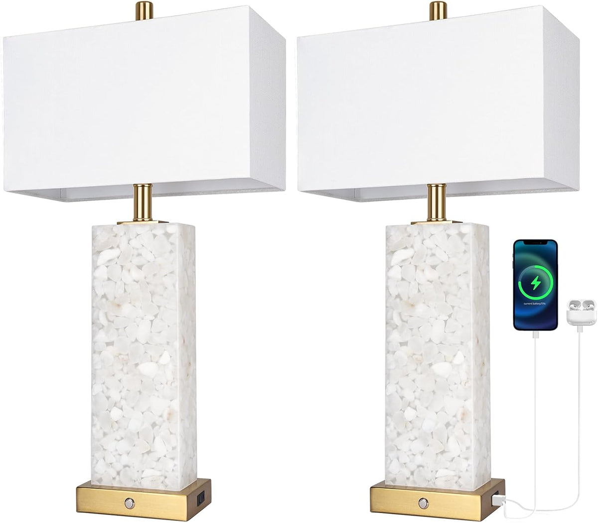 vallerico 25.6" Alabaster Lamps, Marble Lamp Nightstand Lamps Set of 2