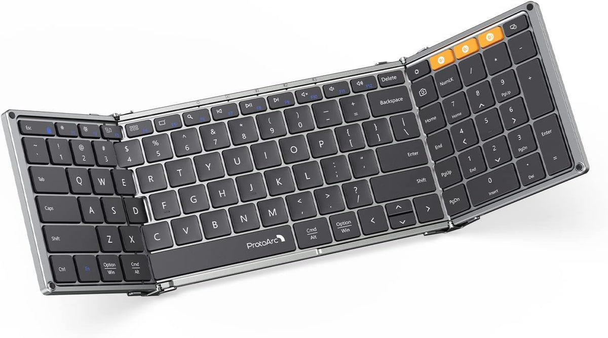 ProtoArc XK01 Full-Size Foldable Bluetooth Keyboard for Travel, Space Gray