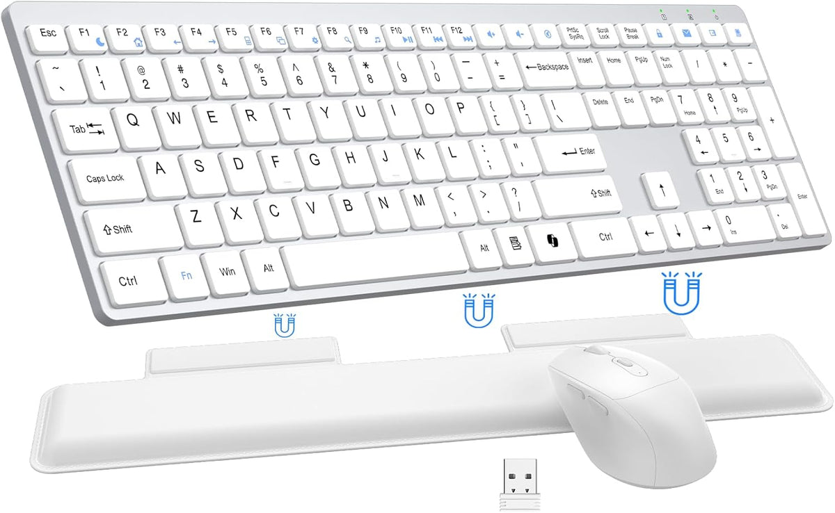 Wireless Keyboard and Mouse Combo, Full Size Silent Ultra Thin Keyboard with Magnetic Wrist Rest, Optical Mouse, 2.4G Lag-Free Cordless Mice Keyboard Set for Computer, Mac, Laptop, PC, Windows