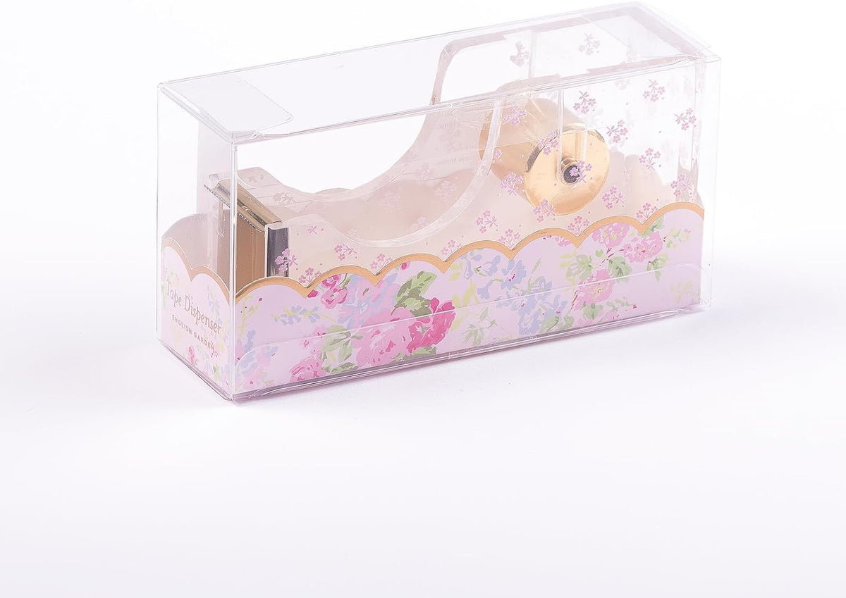 Laura Ashley English Garden Tape Dispenser – 5” Floral Acrylic & Gold Desktop Tape Holder – Stylish Aesthetic Office Supply for Home & Work – Heavy-Duty Cutter with Gift-Ready Packaging