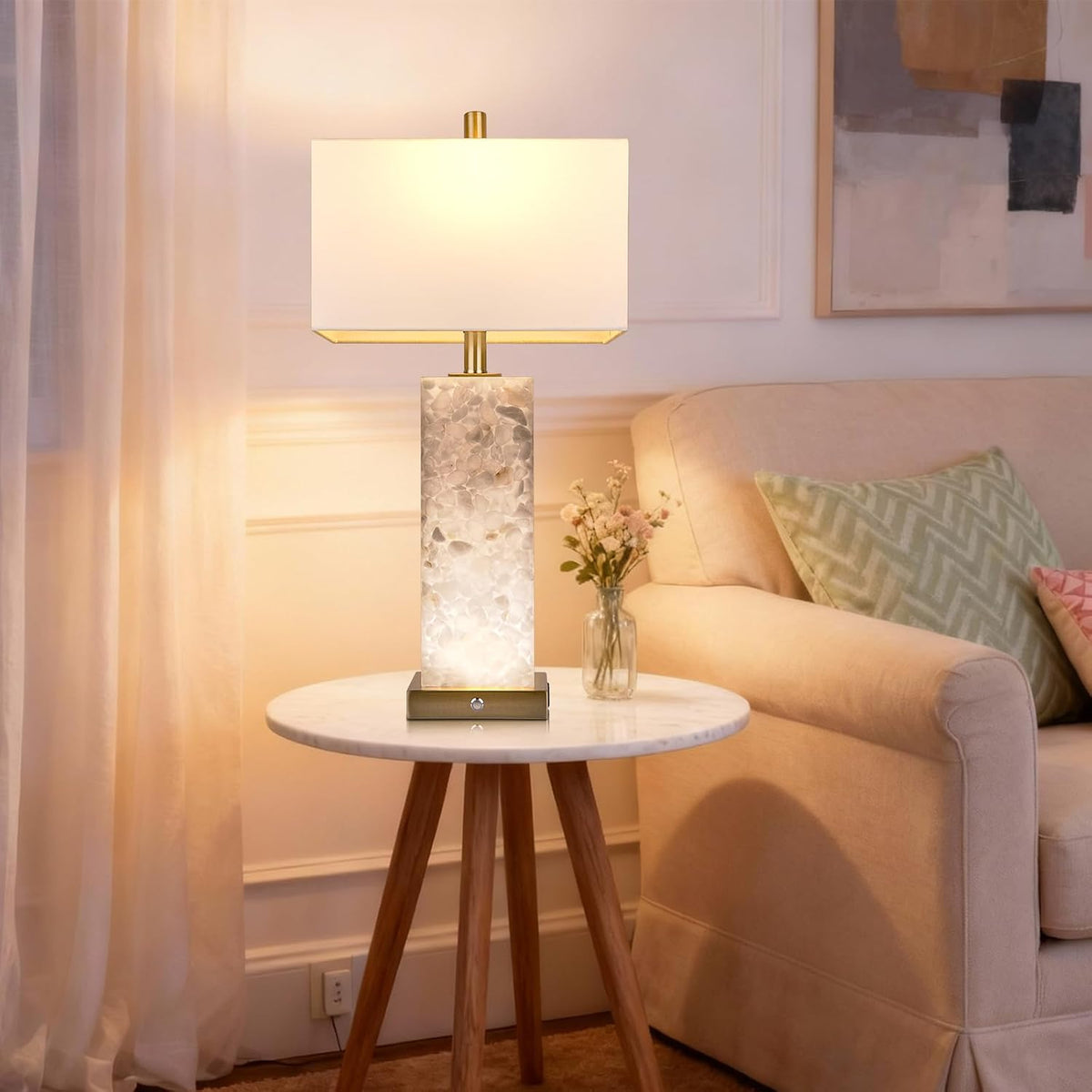 vallerico 25.6" Alabaster Lamps, Marble Lamp Nightstand Lamps Set of 2