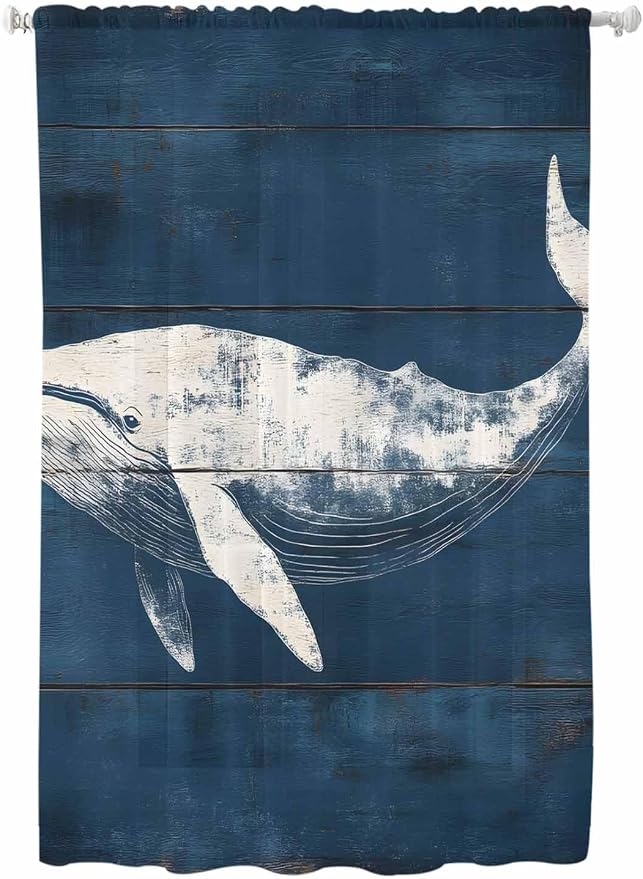 Sheer Curtains 72 Inches Long, Summer Whale Semi Sheer Curtains Light Filtering