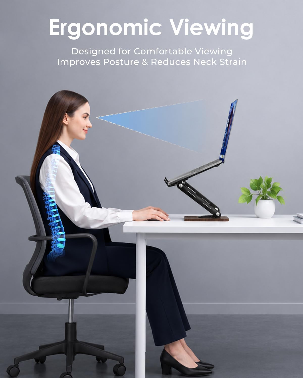 Viozon Laptop Stand for Desk, Adjustable Laptop Desk Stand with Wood Base Storage, 360° Rotating Swivel Computer Stand for Laptop, Ventilated Cooling Desktop Holder Fits up to 15.6" Notebooks/Laptops