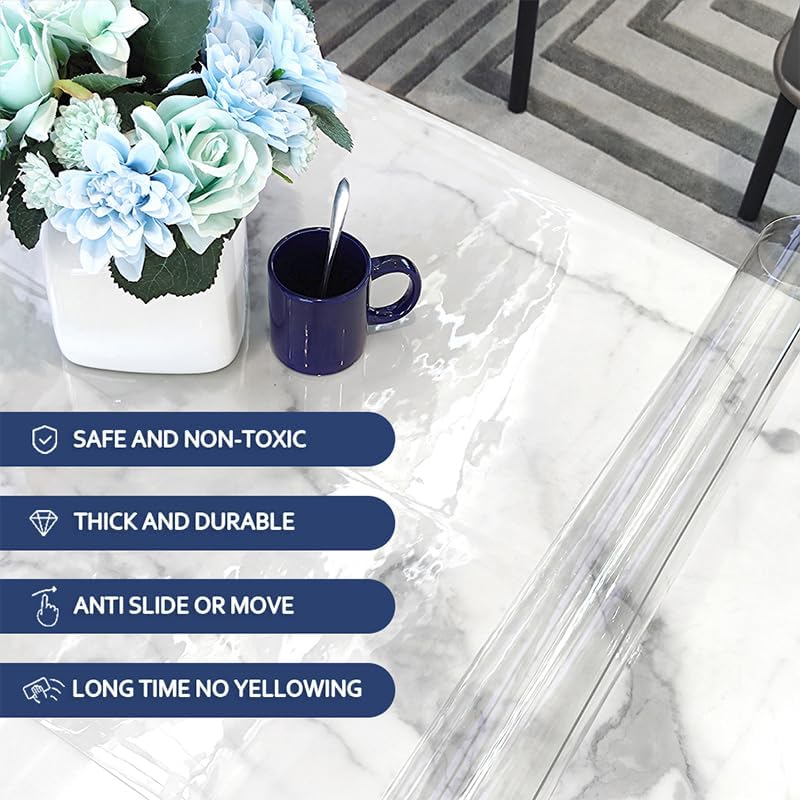 Kasepie Clear Table Protector 42x72 Inch, 2mm Thick PVC Table Cover for Kitchen & Dining Room, Scratch-Resistant Waterproof Desk Mat - Rectangle Plastic Tabletop Cover