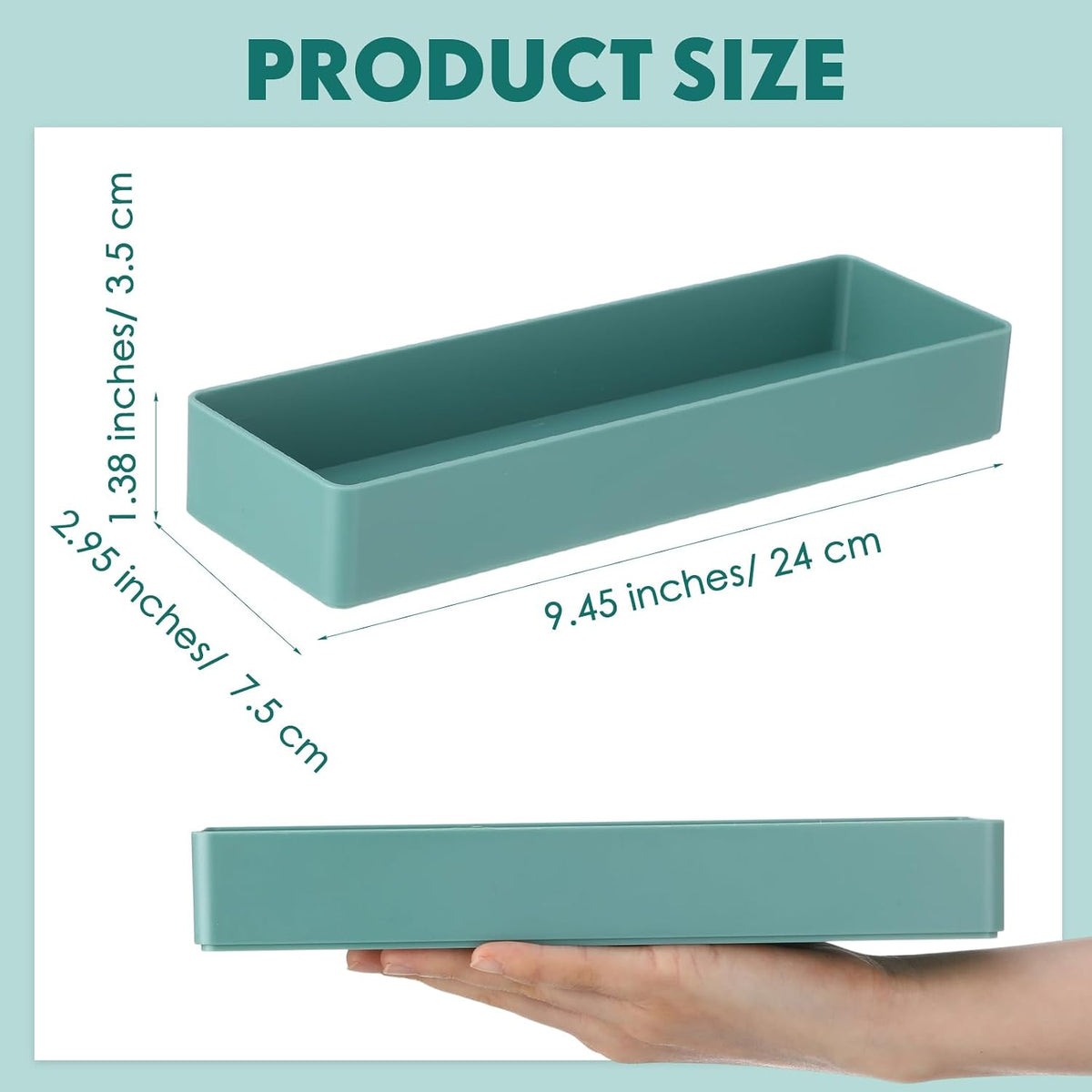 Teling 12 Pcs Sage Green Plastic Desk Drawer Organizer Pen Tray Shallow