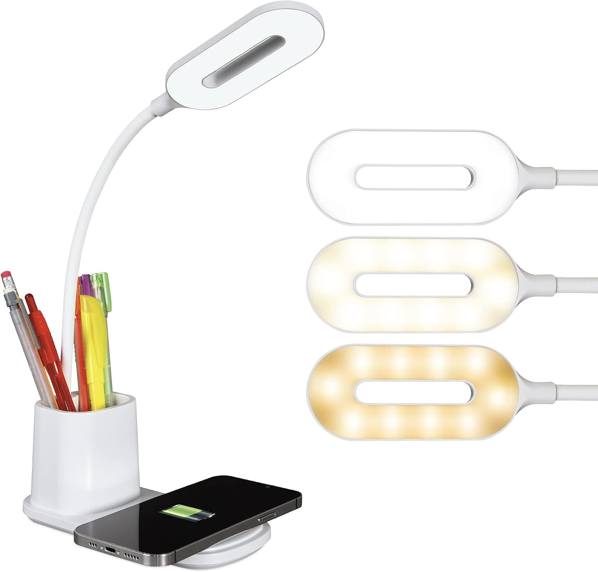 OttLite Organizer LED Desk Lamp with Wireless Charging, White