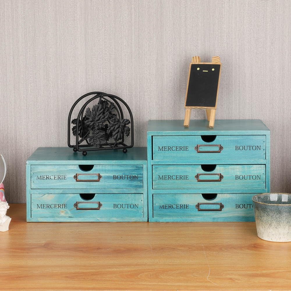 Small Wooden Drawers Wooden Box with Drawer Blue