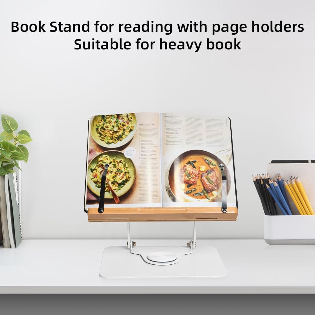 Wishacc 360 Degree Adjustable Book Stand, Reading Holder with Rotating Base (13.2 x 9.2 inches)