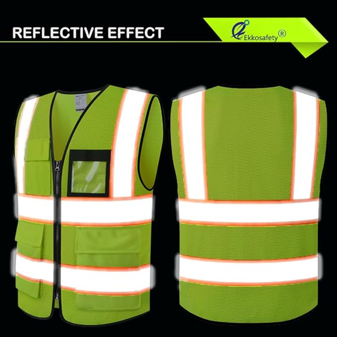 Reflective Mesh Safety Vest for Men Women with 8 Pockets and Zipper Front High Visibility Mesh Vest Hi Vis Construction Work Vest,Meets ANSI/ISEA Standards(EKH1-Yellow-M)