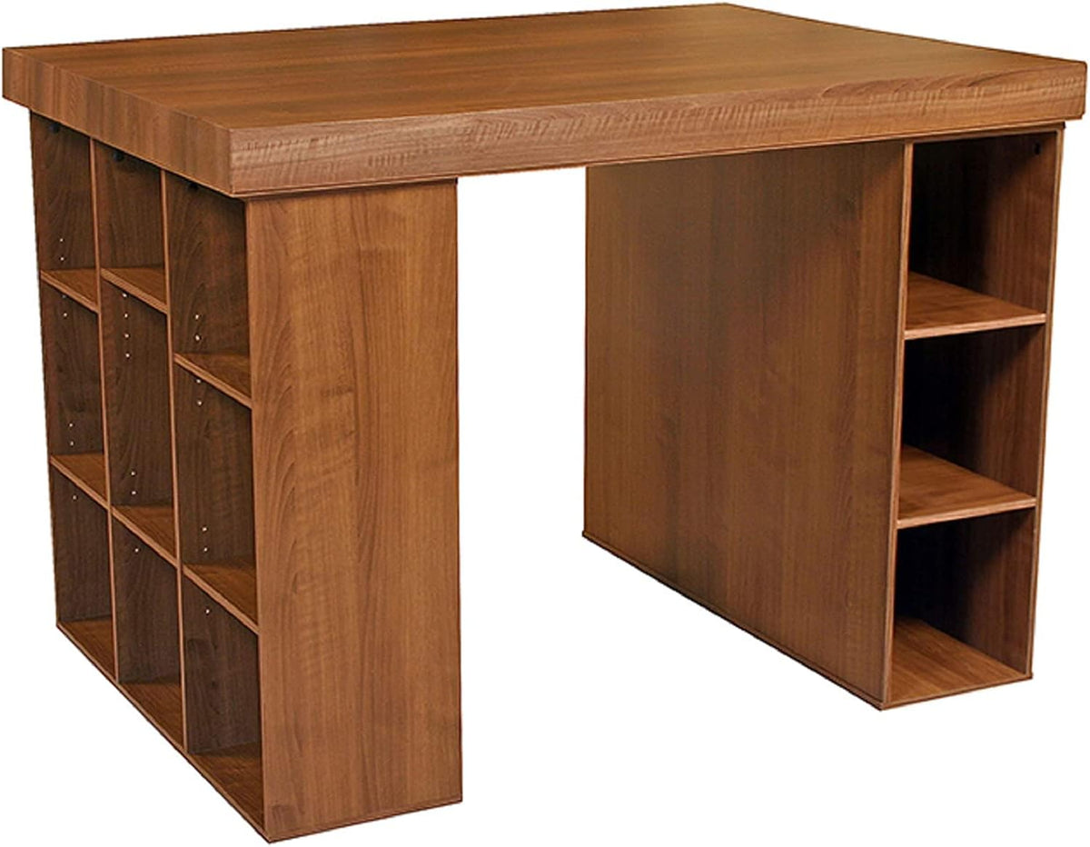 Project Center Desk with Bookcase and 3 Bin Cabinet-Walnut