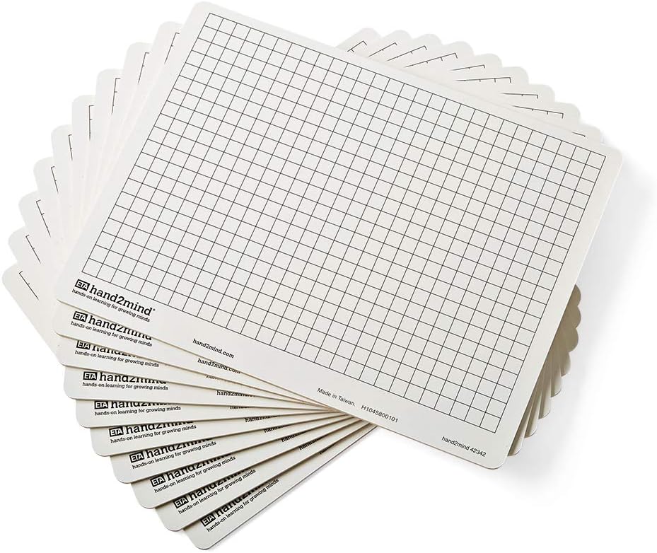 hand2mind Double-Sided Centimeter Grid White Boards for Students, Grid Board for Graphing, Dry Erase Boards, Portable Whiteboard, School Supplies, Classroom Supplies (Pack of 10)