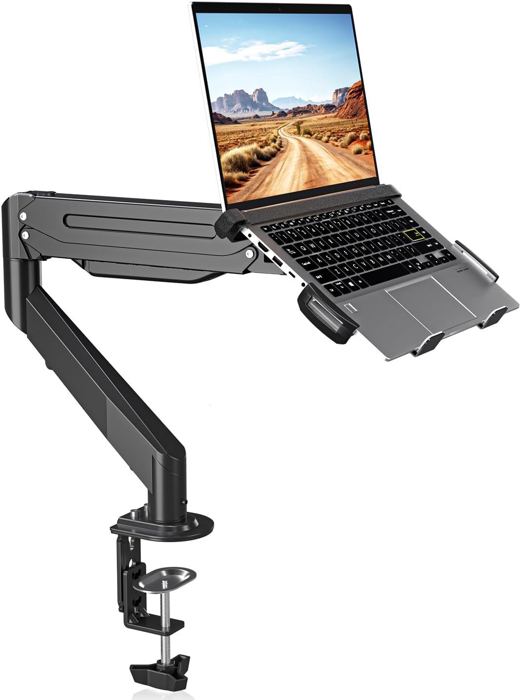 suptek Laptop Desk Mount,Fully Adjustable Monitor and Laptop Mount Stand for 13-18 Inch Notebook and 17-35 inch Monitor Screen,Holds 24.25lbs with Vented Tray
