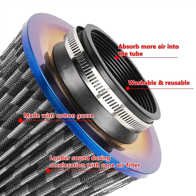 Cold Air Intake Filter, High Performance, Washable Filter, Clamp-On Replacement