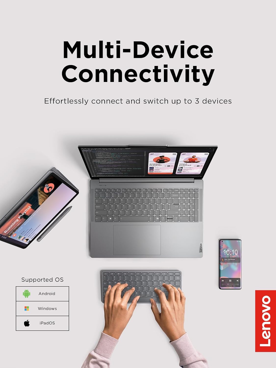 Lenovo Multi-Device Wireless Bluetooth Keyboard, Iron Grey