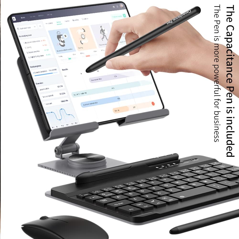 for Samsung Galaxy Z Fold 7/6/5/4/3 Adjustable Stand for Desk, Fully Foldable & Portable Keyboard Stand, Office Mobile Phone Stand Holder with Capacitor Pen and Bluetooth Mouse & Keyboard Set